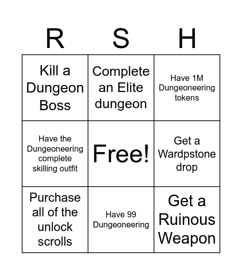 Dungeoneering Event Bingo Card