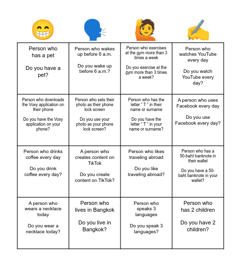 Human Bingo Card