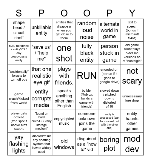 bad minecraft horror cliches (can also be used for bad Roblox horror) Bingo Card