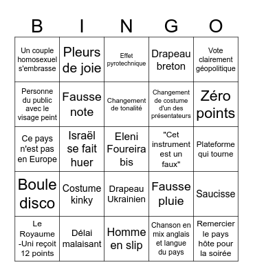 Eurovision 2026 Bingo Card