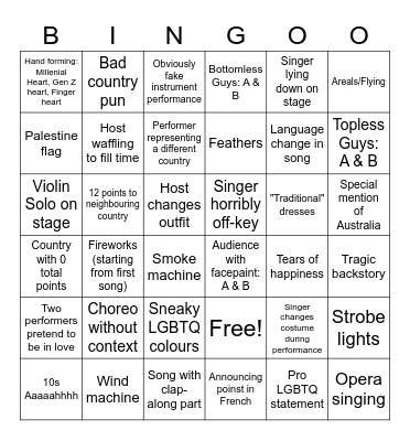 ESC 2026 Bingo Card