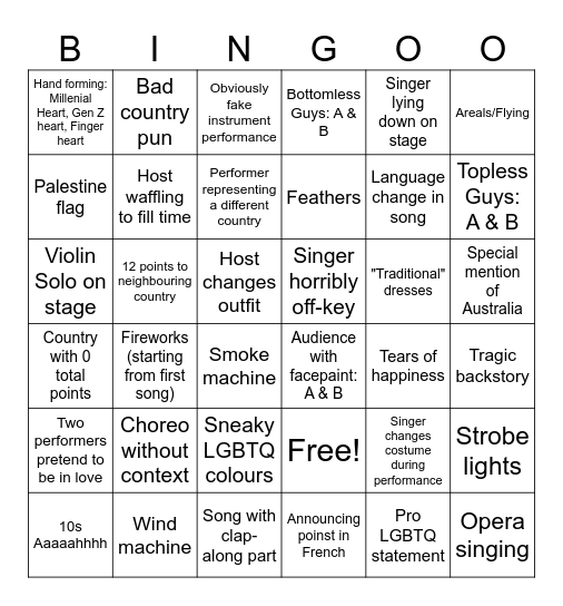 ESC 2026 Bingo Card