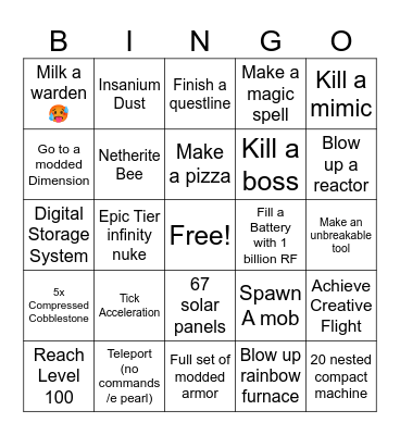 Modded Minecraft Bingo Card