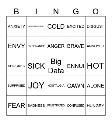 FEELINGS AND EMOTIONS Bingo Card