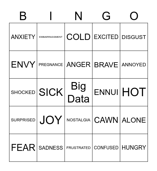 FEELINGS AND EMOTIONS Bingo Card