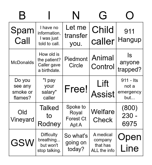 Set #1 Bingo Card