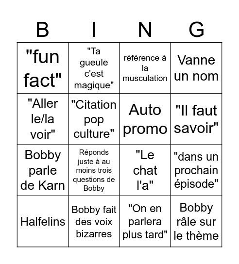 Le Tunnel Bingo Card