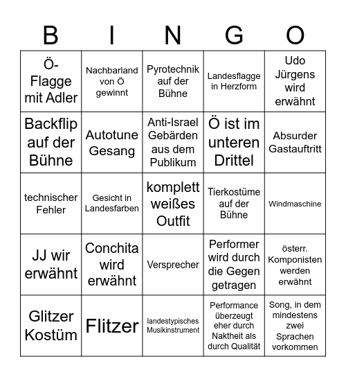 ESC 2026 Bingo Card