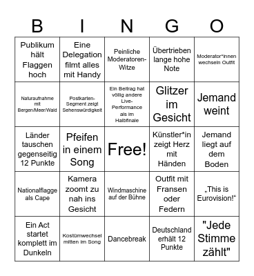 ESC Finale 2026 Bingo Card
