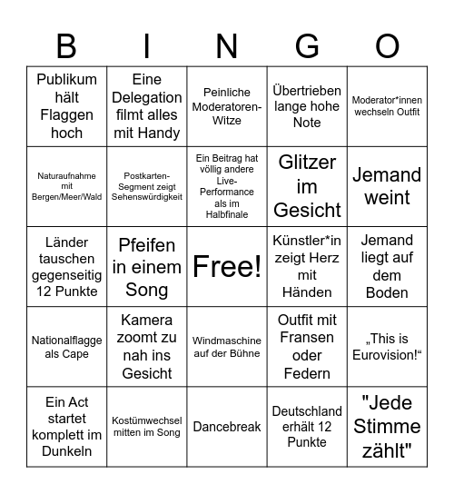 ESC Finale 2026 Bingo Card