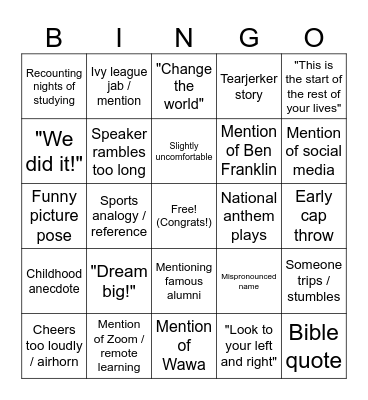 Graduation Bingo Card