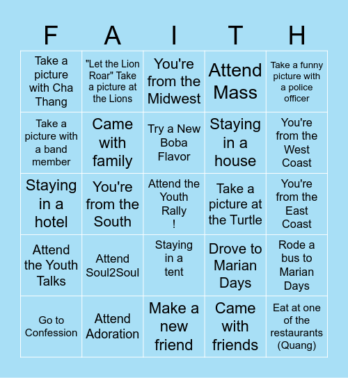 Walk by Faith Not By Sight Bingo Card