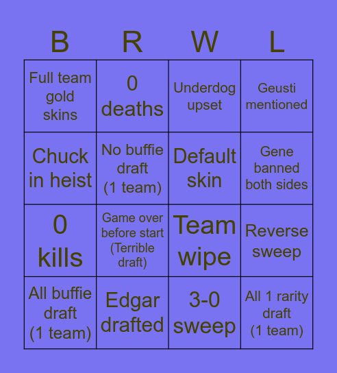 Brawl Cup Bingo Card