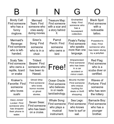 Mermaid Pirates Bingo Card