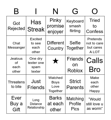 RELATIONSHIP Bingo Card