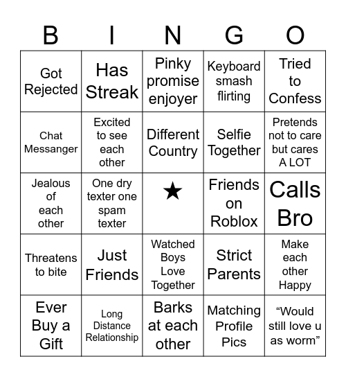 RELATIONSHIP Bingo Card