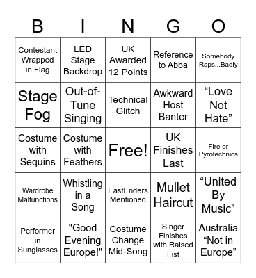 Eurovision 2026 Bingo Card
