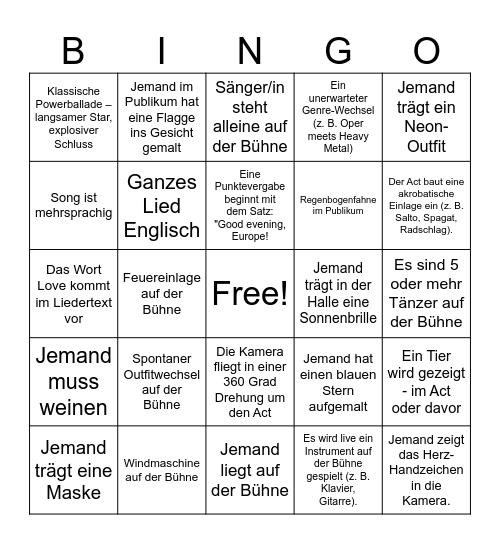 ESC 2026 Bingo Card