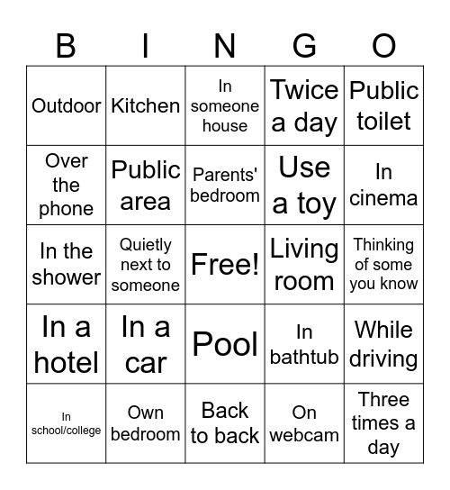 Masturbation Bingo Card