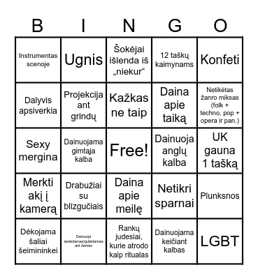 Eurovizijos BINGO Card