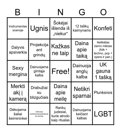 Eurovizijos BINGO Card