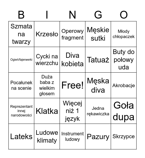 Bingo eurowizja Bingo Card