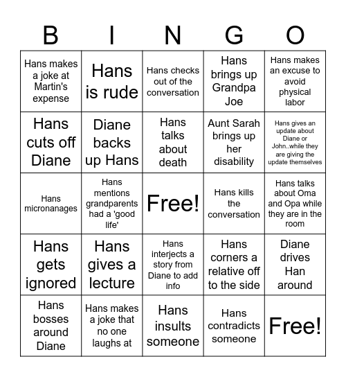 Widmann Bingo Card