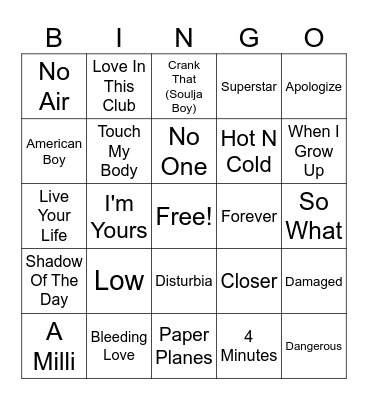 Billboard Year-End Of 2008 Bingo Card