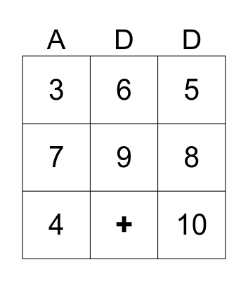 ADDITION Bingo Card