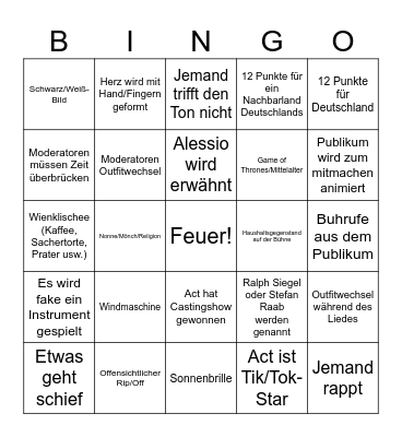 ESC Bingo 2026 Bingo Card