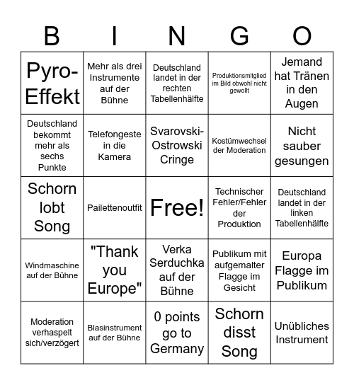 Esc Bingo Card