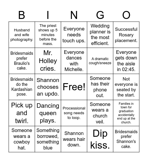 Shannon and Braulio's big day!! Bingo Card