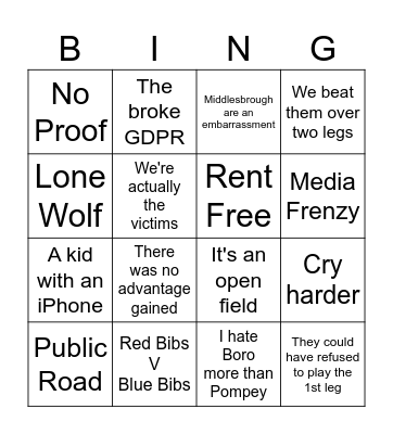 Southampton fan Bingo card Bingo Card