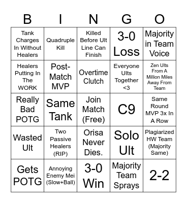 Overwatch Stadium Bingo Card