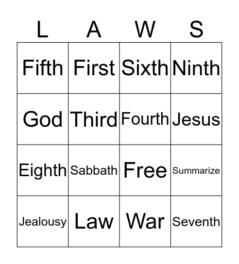 Commandment Bingo Card