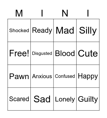 Feelings and Emotions Bingo Card