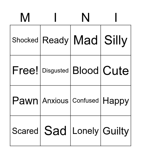 Feelings and Emotions Bingo Card
