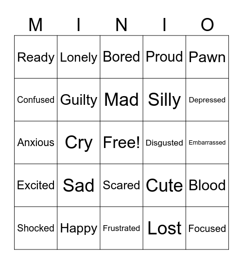 Feelings and Emotions Bingo Card