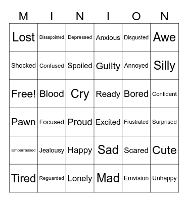 Feelings and Emotions Bingo Card