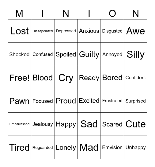 Feelings and Emotions Bingo Card