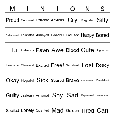 Feelings and Emotions Bingo Card