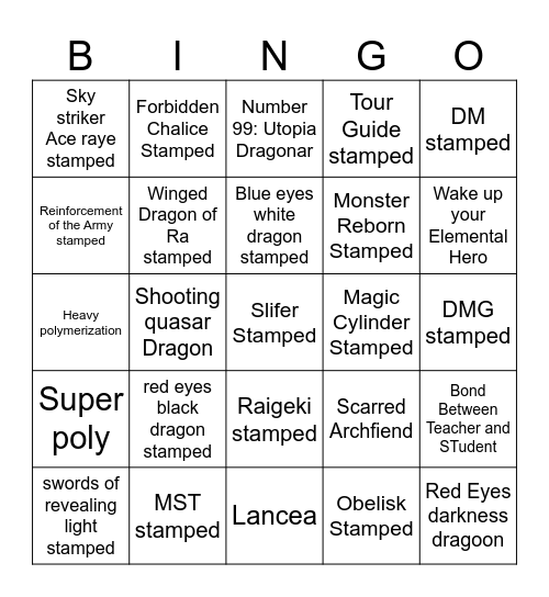 Yugioh Rarity Collection V Bingo Card