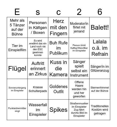ESC 2026 Bingo Card