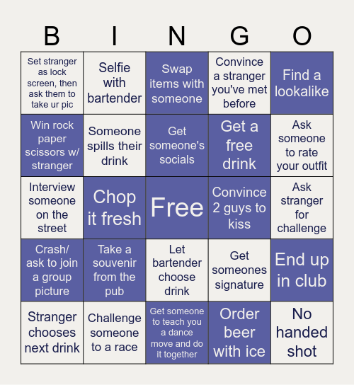 Pub crawl to club bingo Card