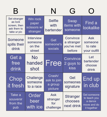 Pub crawl to club bingo Card