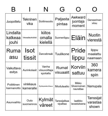 Euroviisu Bingo Card