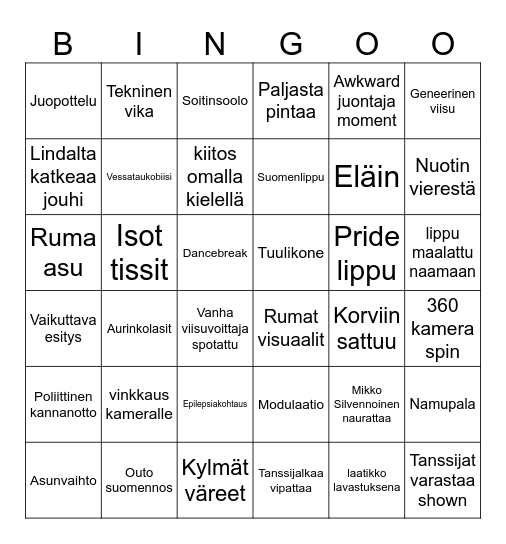 Euroviisu Bingo Card