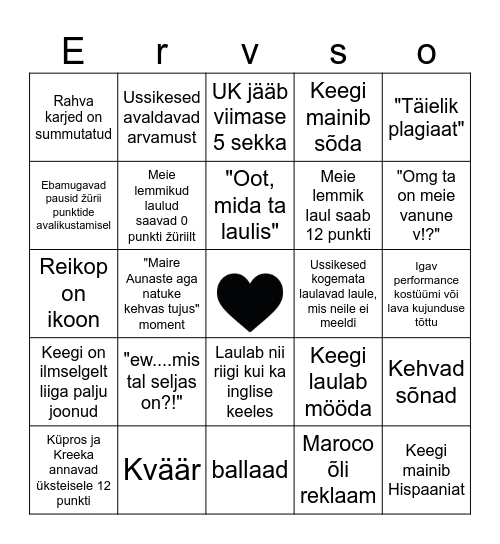 Eurovisiooni bingo Card