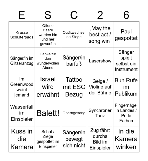 ESC 2026 Bingo Card