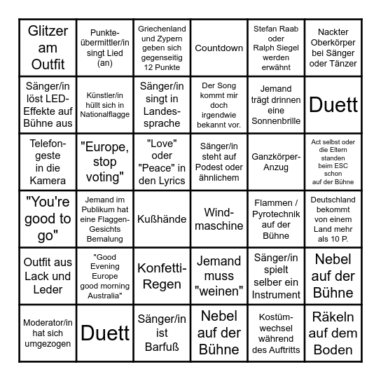 ESC 2026 Bingo Card
